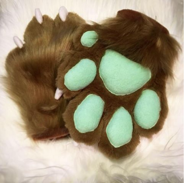 Fursuit Chocolate Mint Puffy Hand Paws