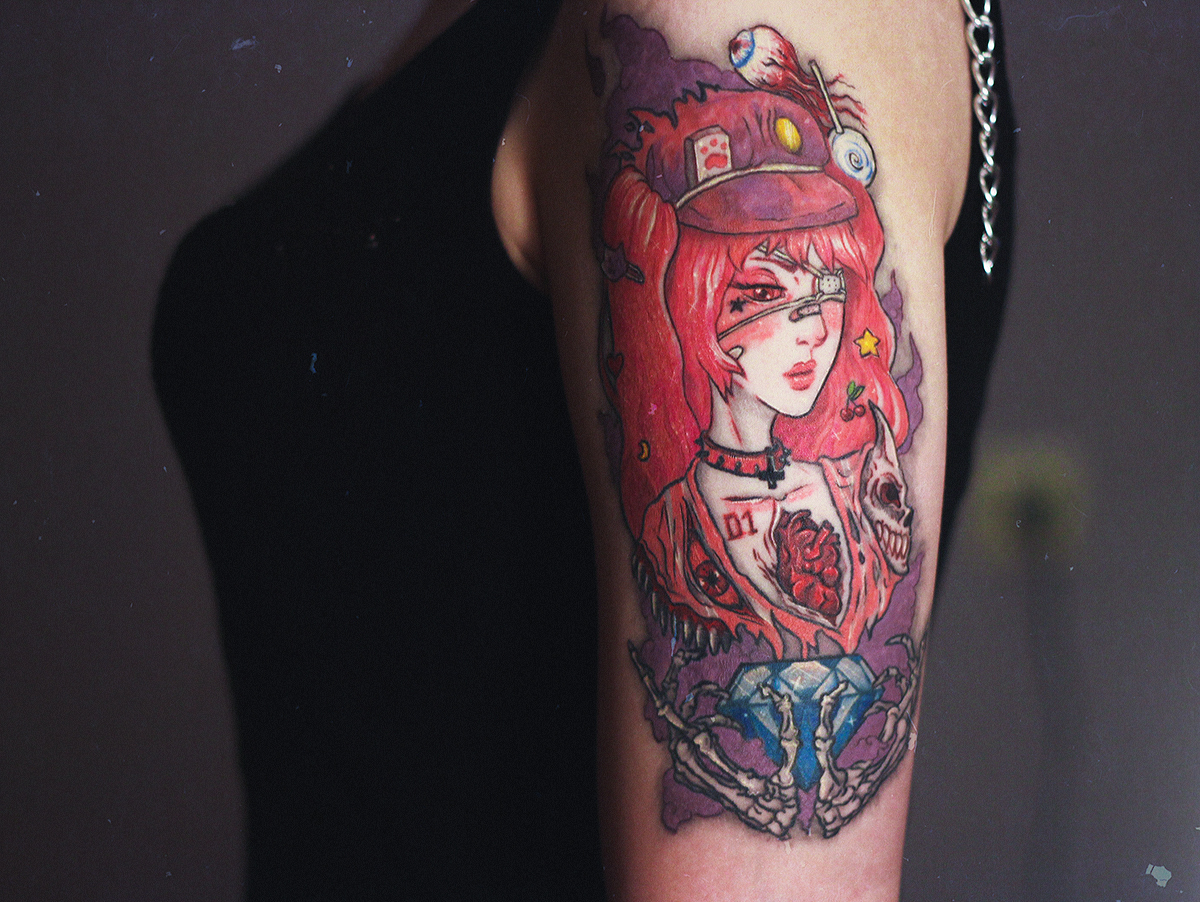anime girl with tattoo