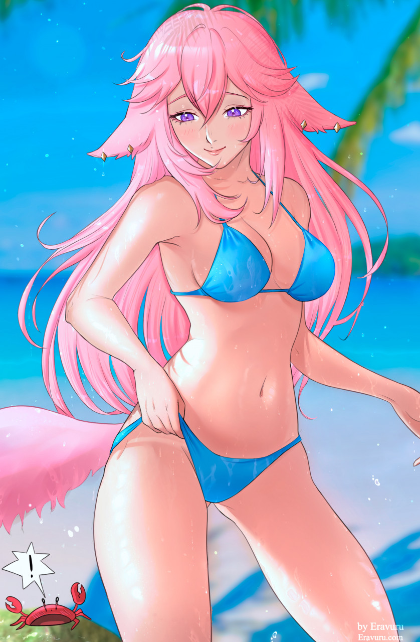 Genshin Impact Summertime Yae Miko fanart by Eravuru -- Fur Affinity [dot]  net