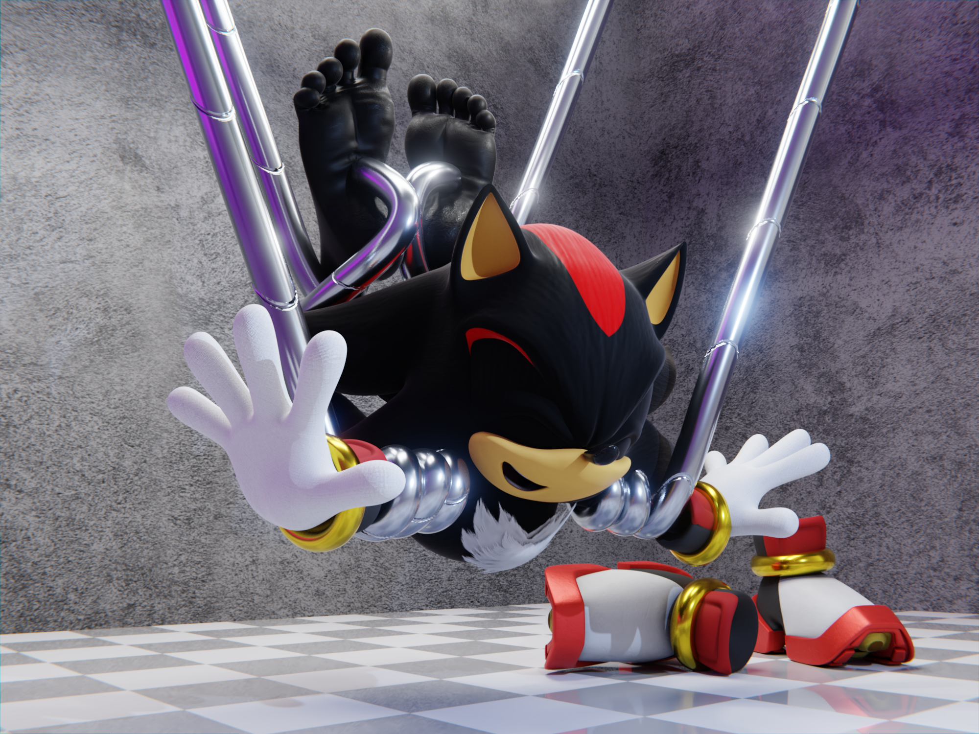 Shadow is laughing at Sonic, Shadow kinds looks happy.