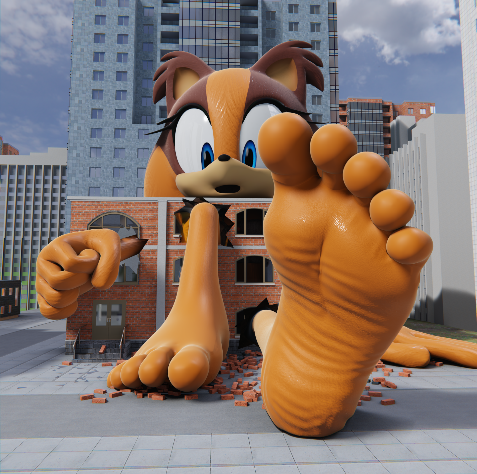 Гигант 3д. Giant Sonic Stomp. Тейлз гигант foot. Sonic Tails feet. Соник foot 3д.