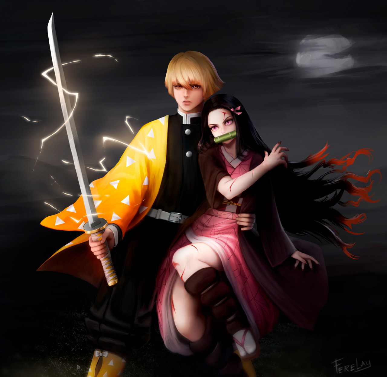 Zenitsu and Nezuko Fan art Demon slayer by FERELAY_RislZXC -- Fur Affinity  [dot] net