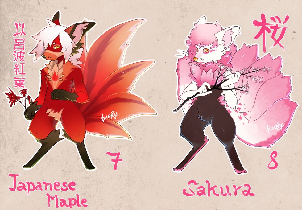 Kitsune Adoptables - Seven- and Eight-Tails (OPEN) by Fiuefey 