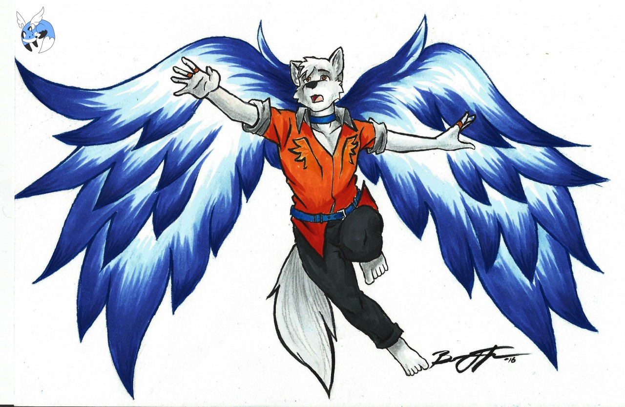 blue wolf with wings