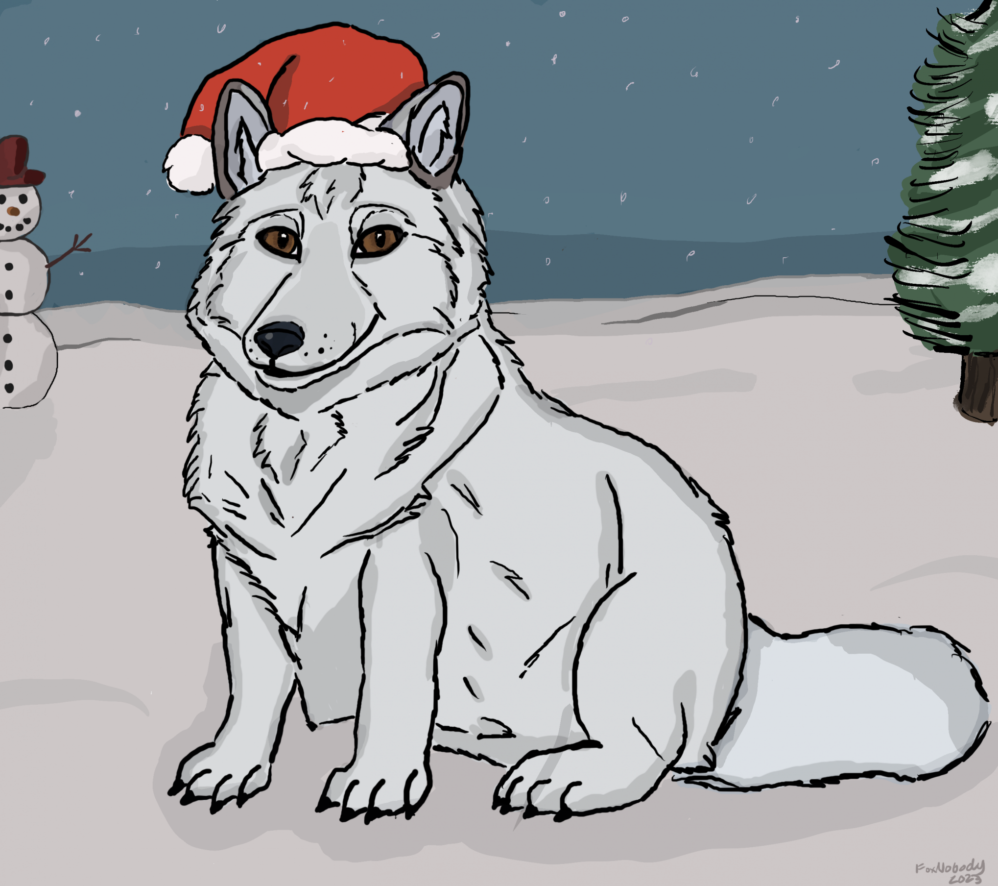 Arctic fox celebrates Christmas