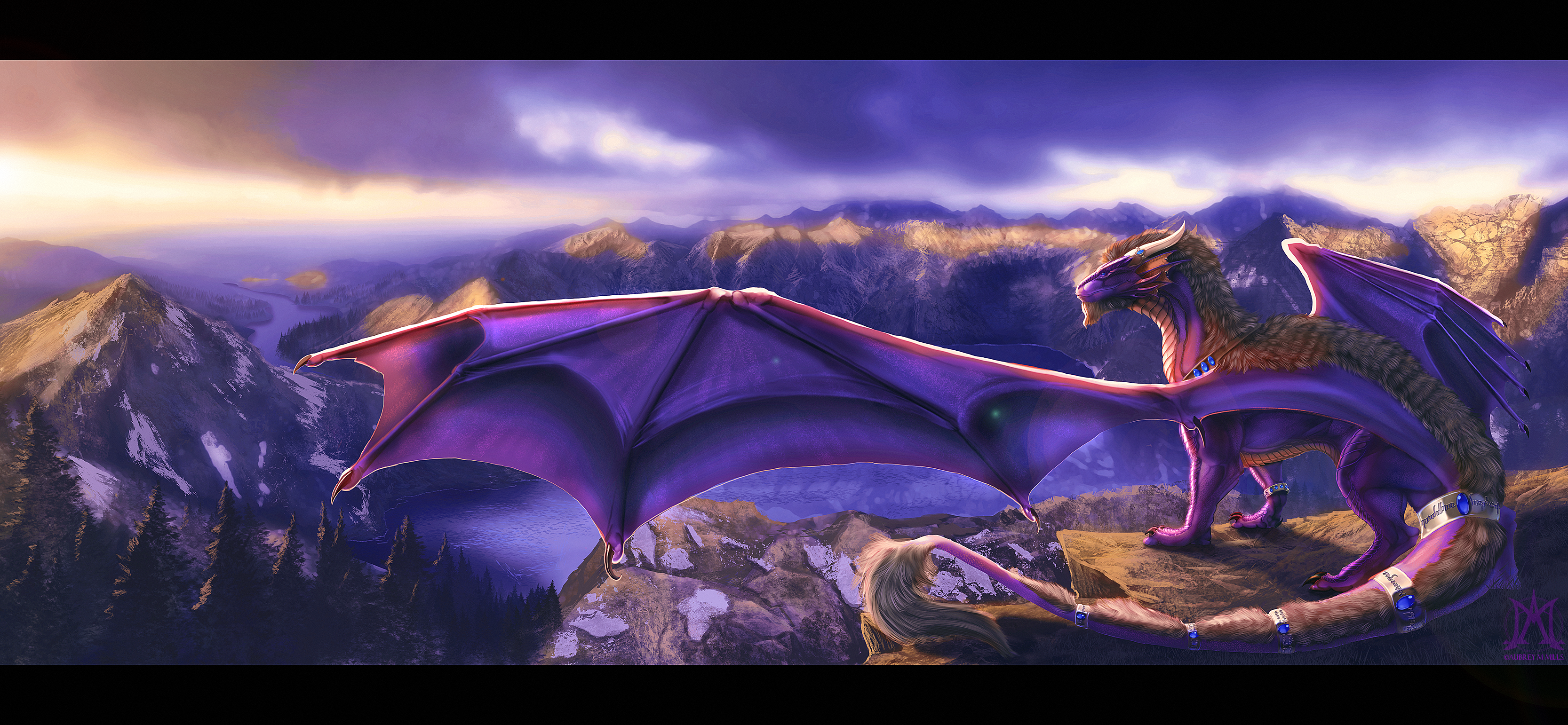 Сиреневый дракон на горе