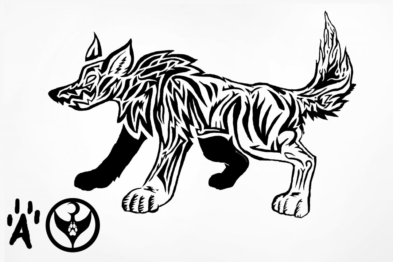 Running wolf tattoo purple on Craiyon