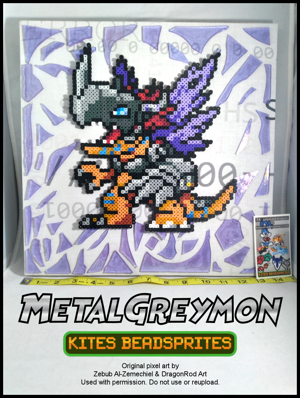 MetalGreymon (Beadsprite on canvas) by Gas_Mask_Dragon