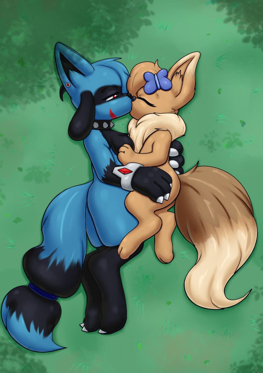 riolu and eevee kiss