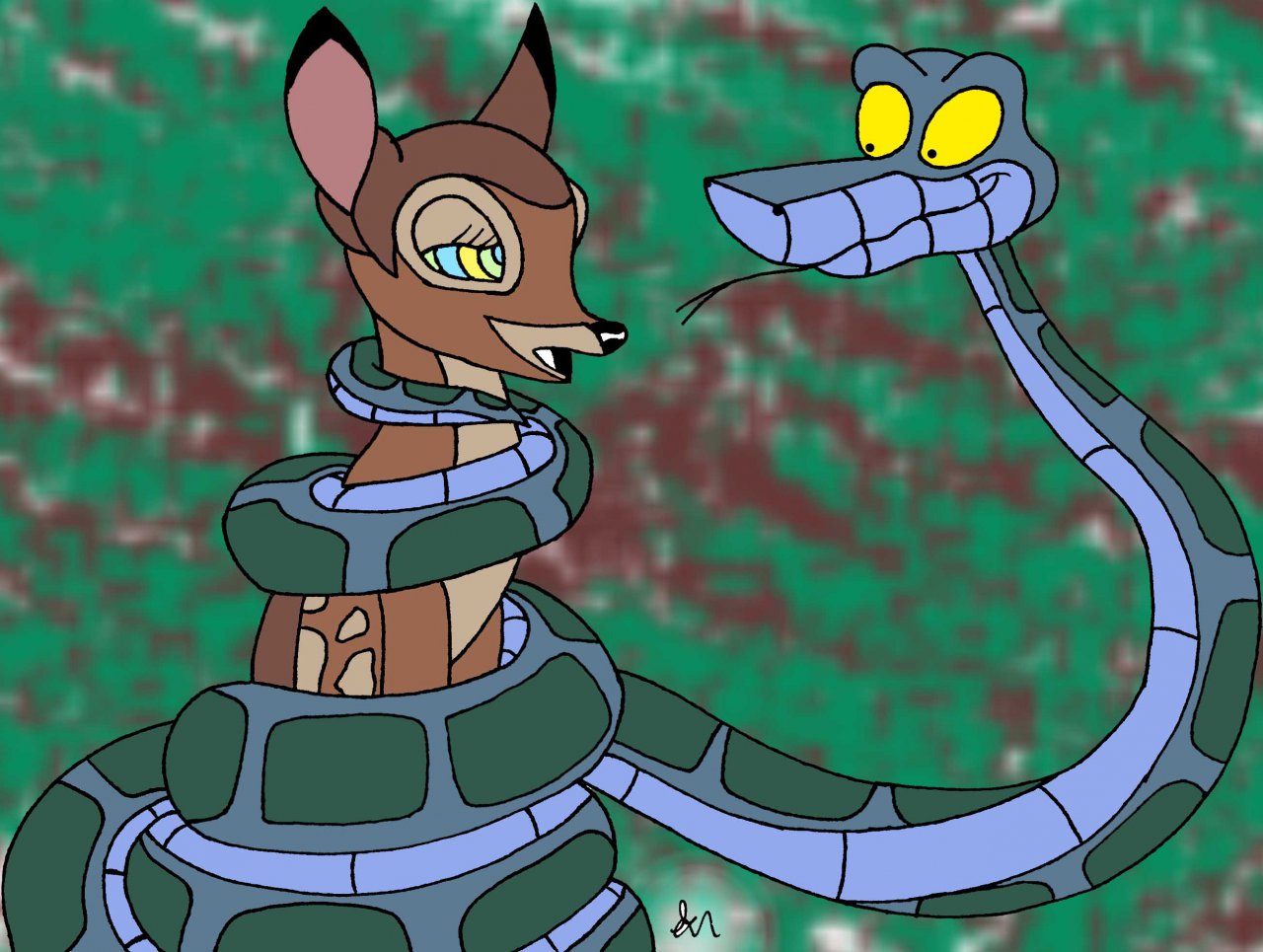 Kaa Meets Faline Redraw Painted by gnnnn -- Fur Affinity [dot] net