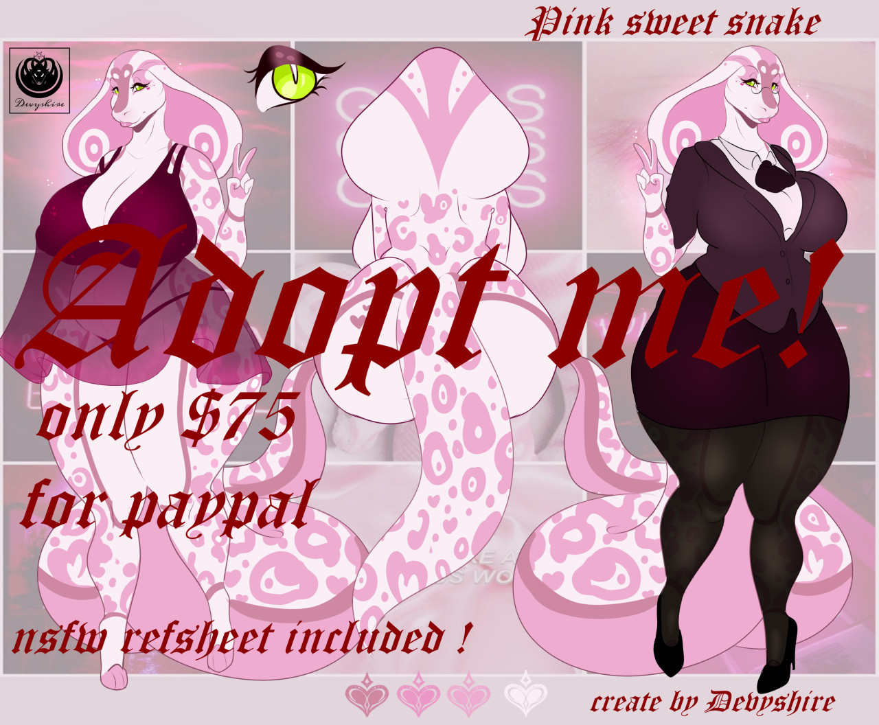 ♡ ADOPT ME ♡ - (SOLD) Pink Snake by GoatDevilwhite17 -- Fur Affinity [dot]  net