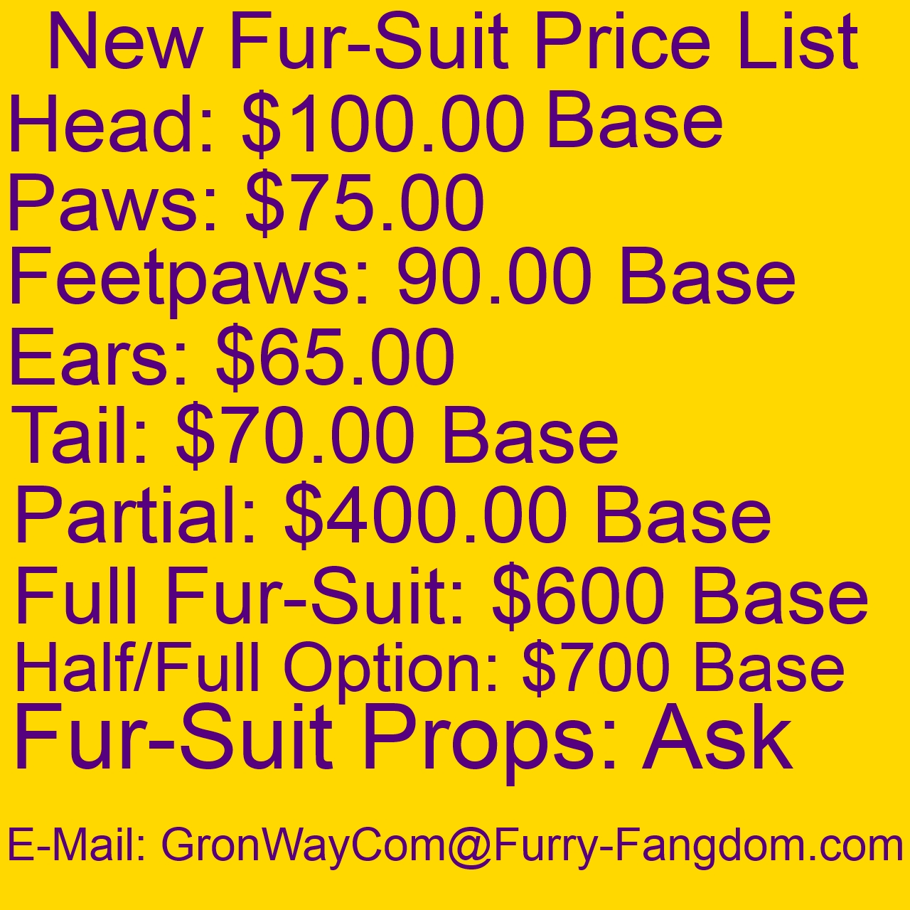 My new GronWay Commissions Price List.