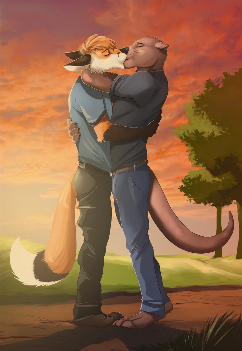 Two furries kissing