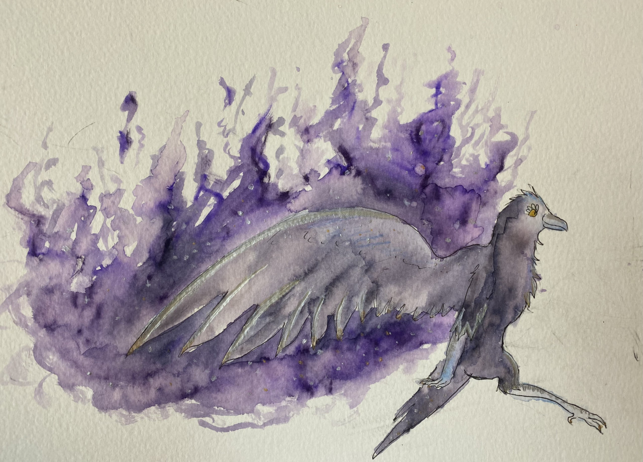 Illustration Watercolor painting of a cosmic phoenix bird