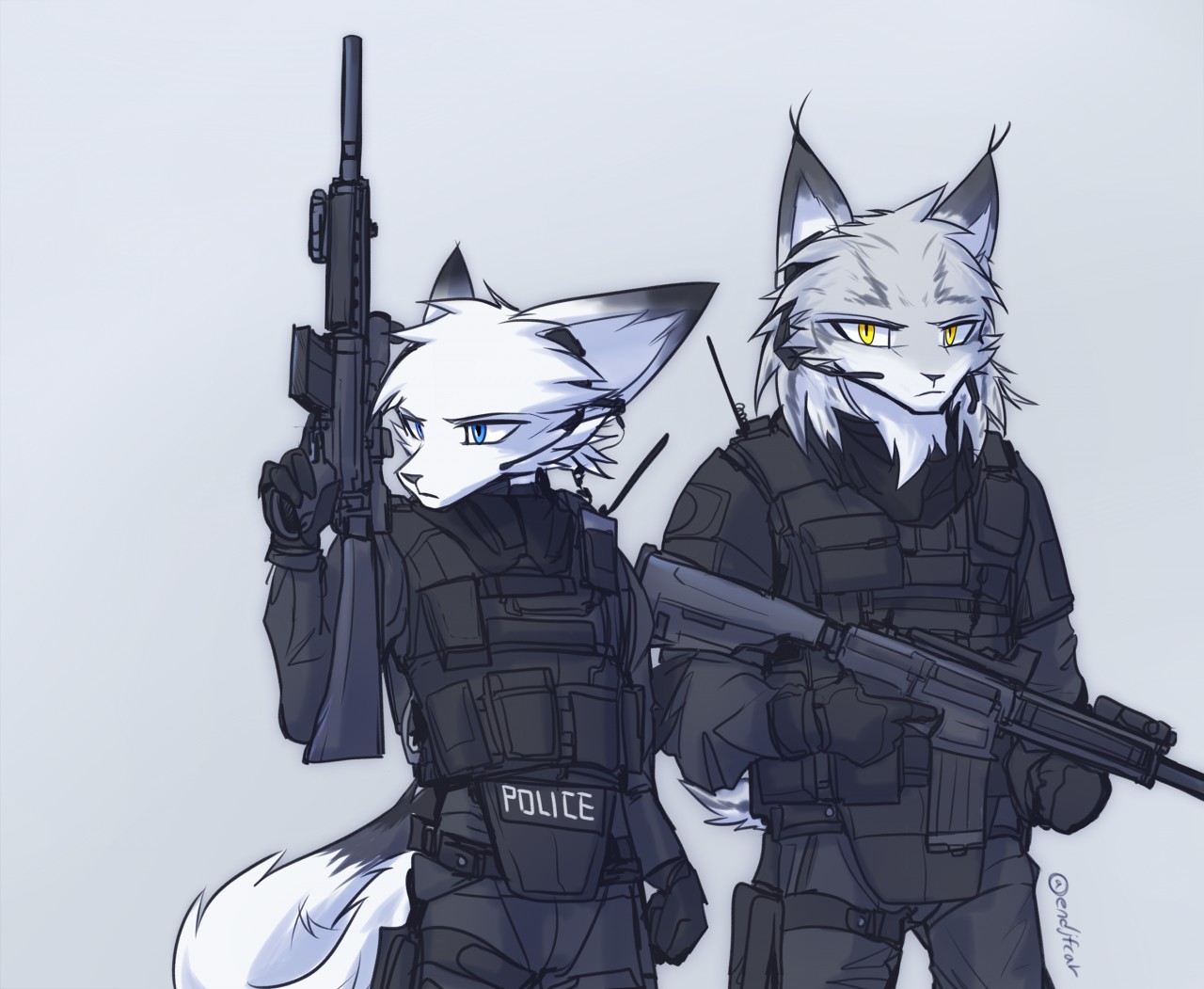 Multiple characters. rifle. military. 