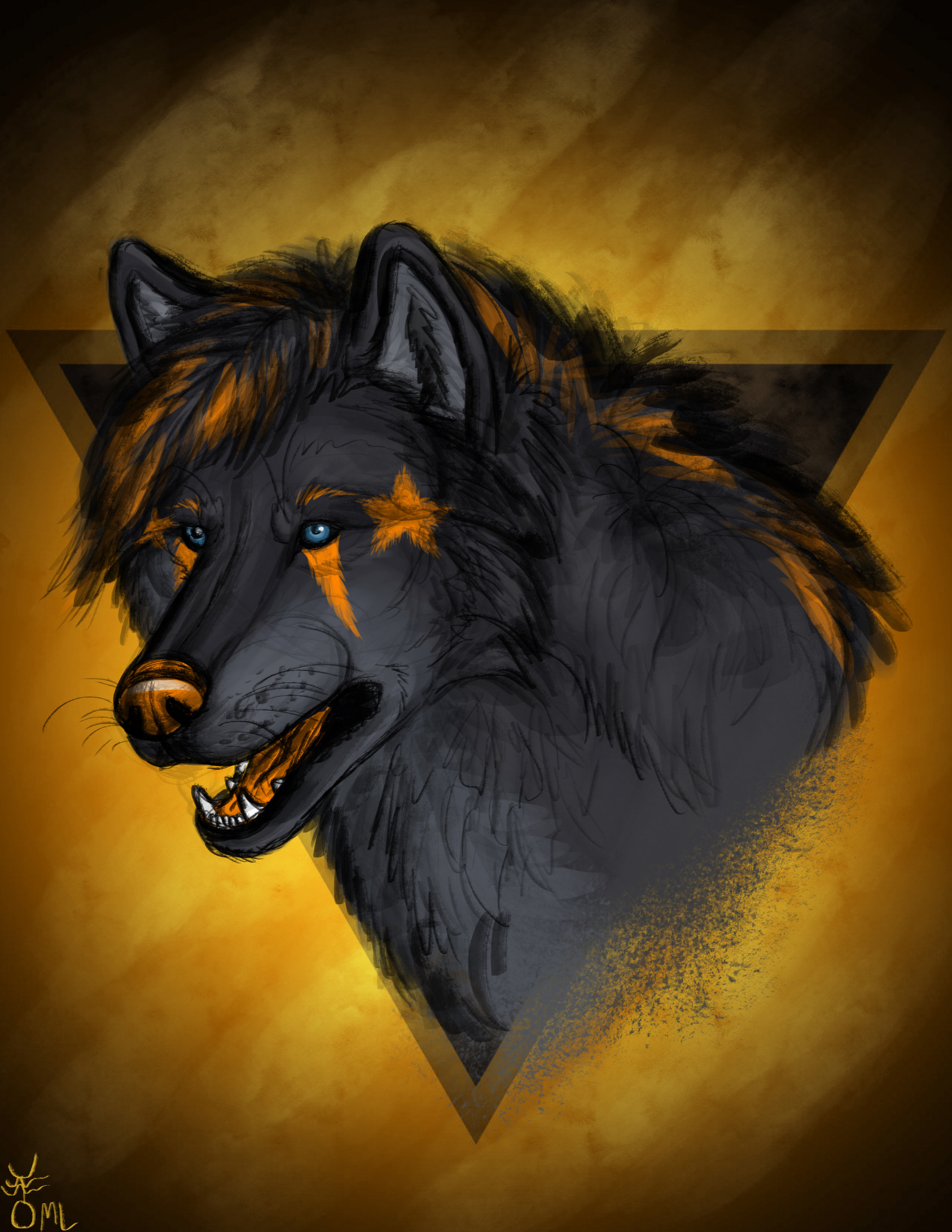 yellow and black anime wolf