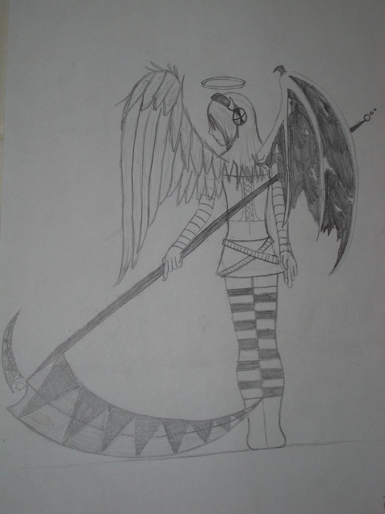 half demon half angel drawing