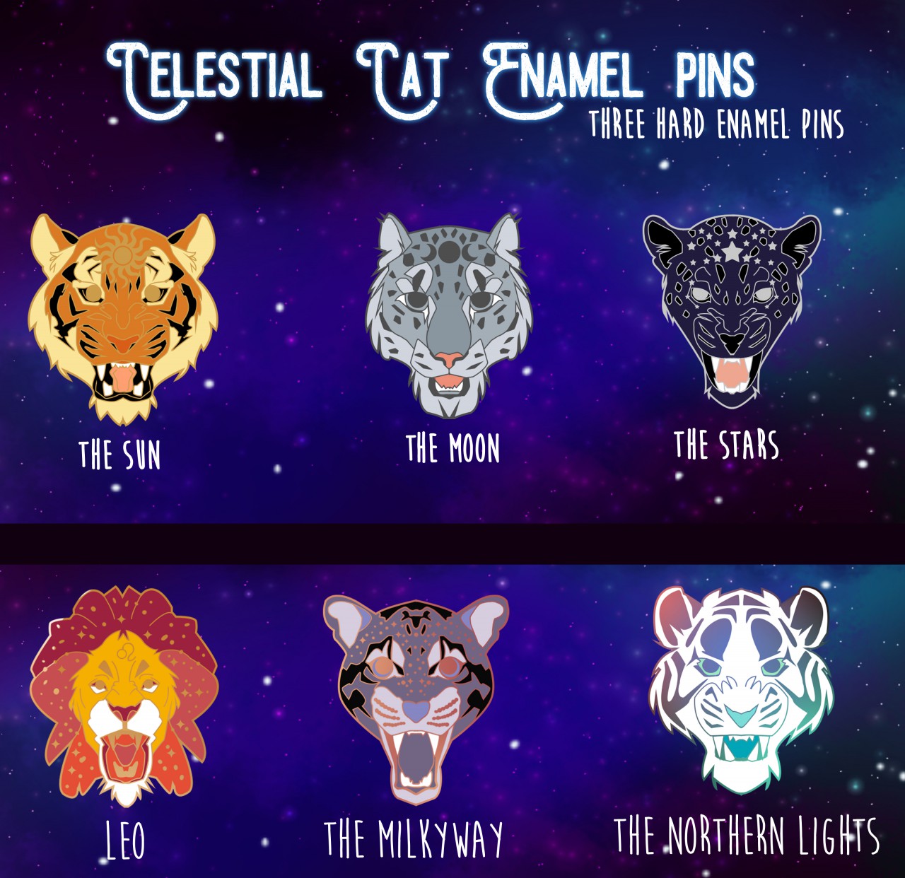 Celestial Cat Pins