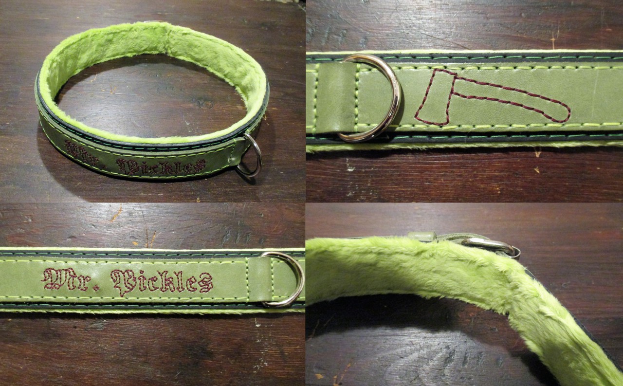 Dog collar with store pickles on it