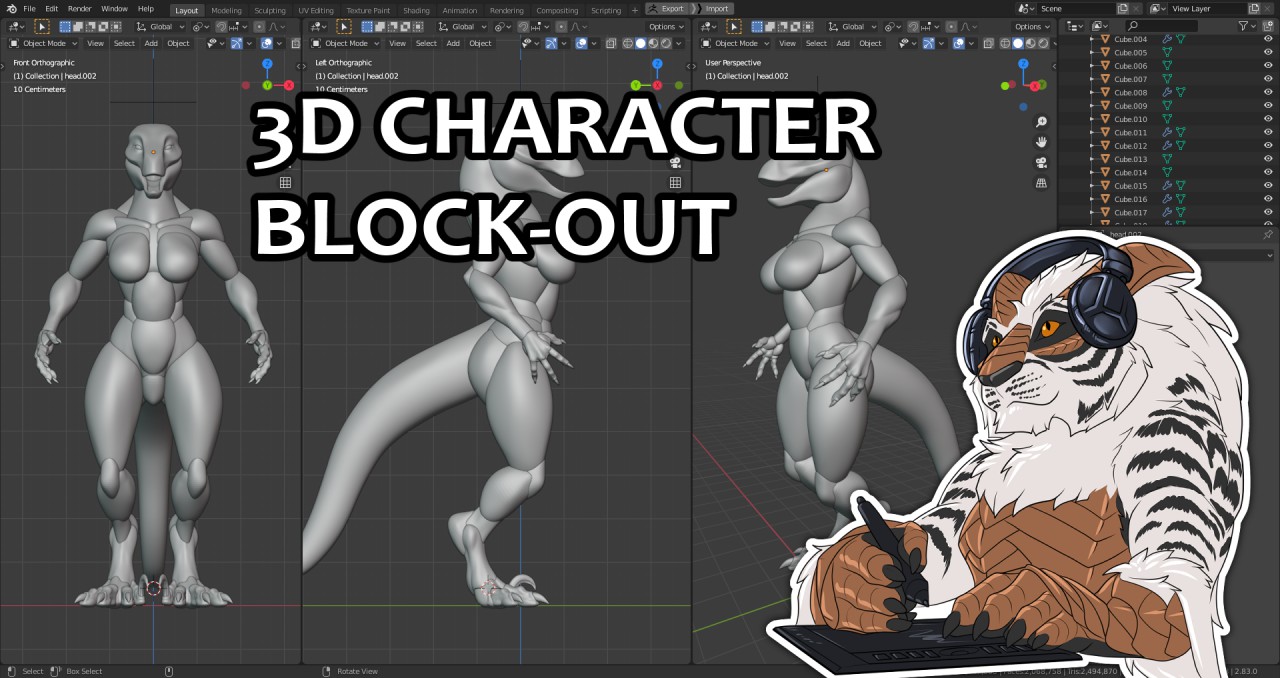 Time-lapse block-out process - Anthro Raptor in Blender 2... by Jackrow --  Fur Affinity [dot] net