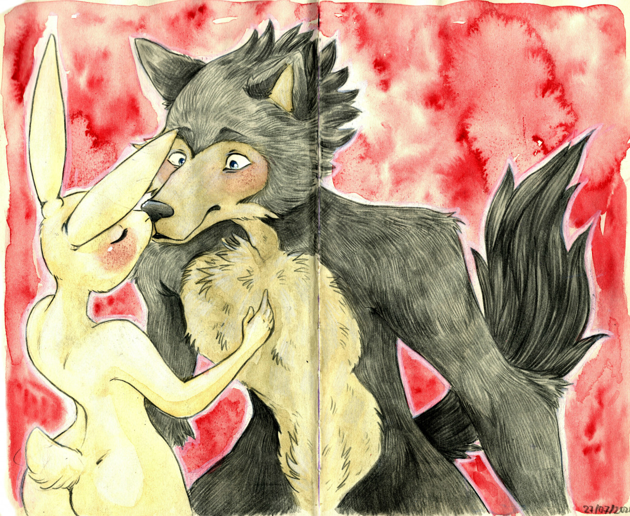 Anime wolf with two dicks
