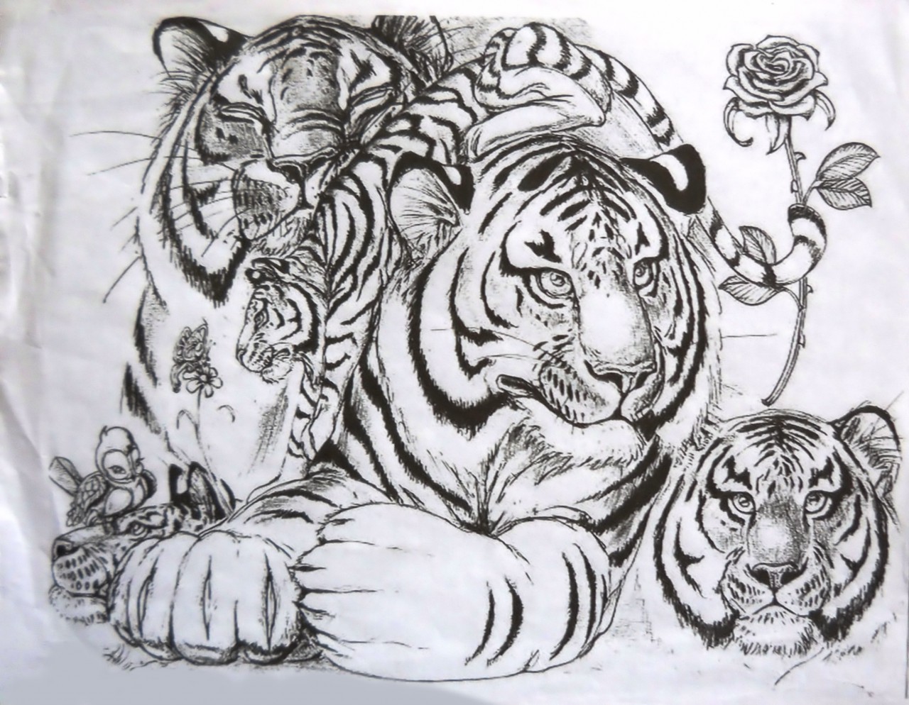 Тигрица с двумя тигрятами тату