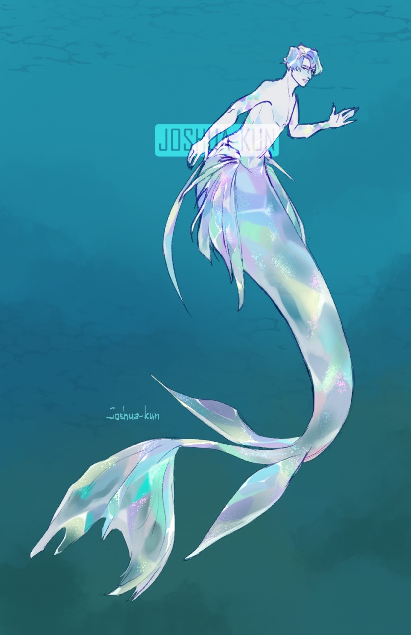 anime merman and mermaid drawing