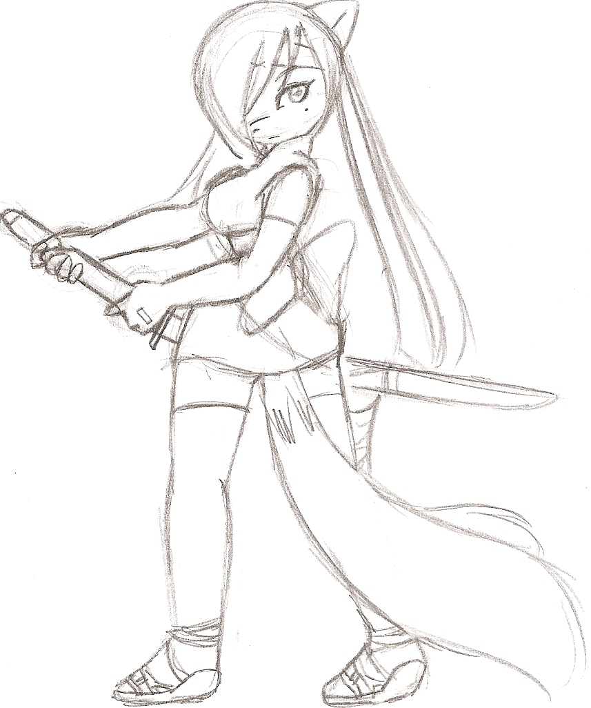 Anime Ninja Girl Holding a Kunai and a Sword Stock Illustration -  Illustration of cute, kung: 27842032