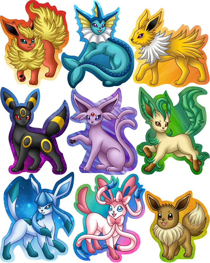 Cute Eeveelution Sticker Set Eevee Flareon Jolteon 