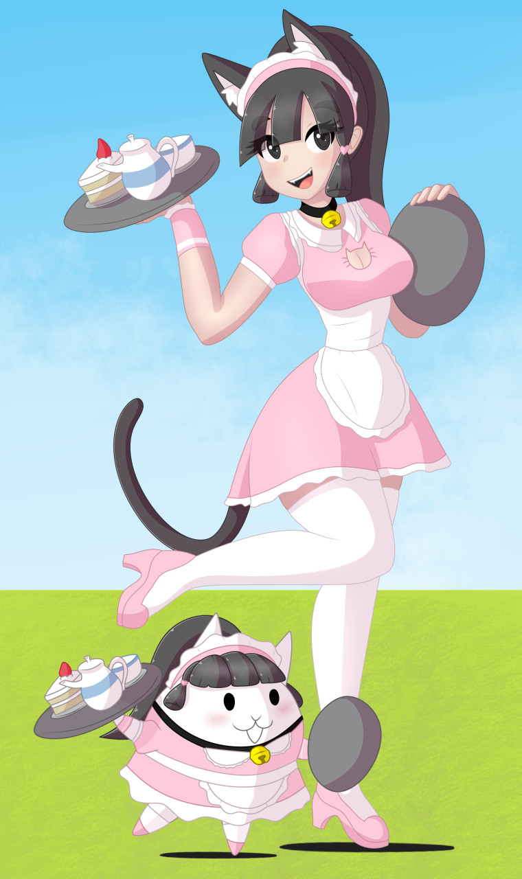 Battle cats-.-Waitress cat human-.-pink-. by kasamotozero -- Fur Affinity  [dot] net