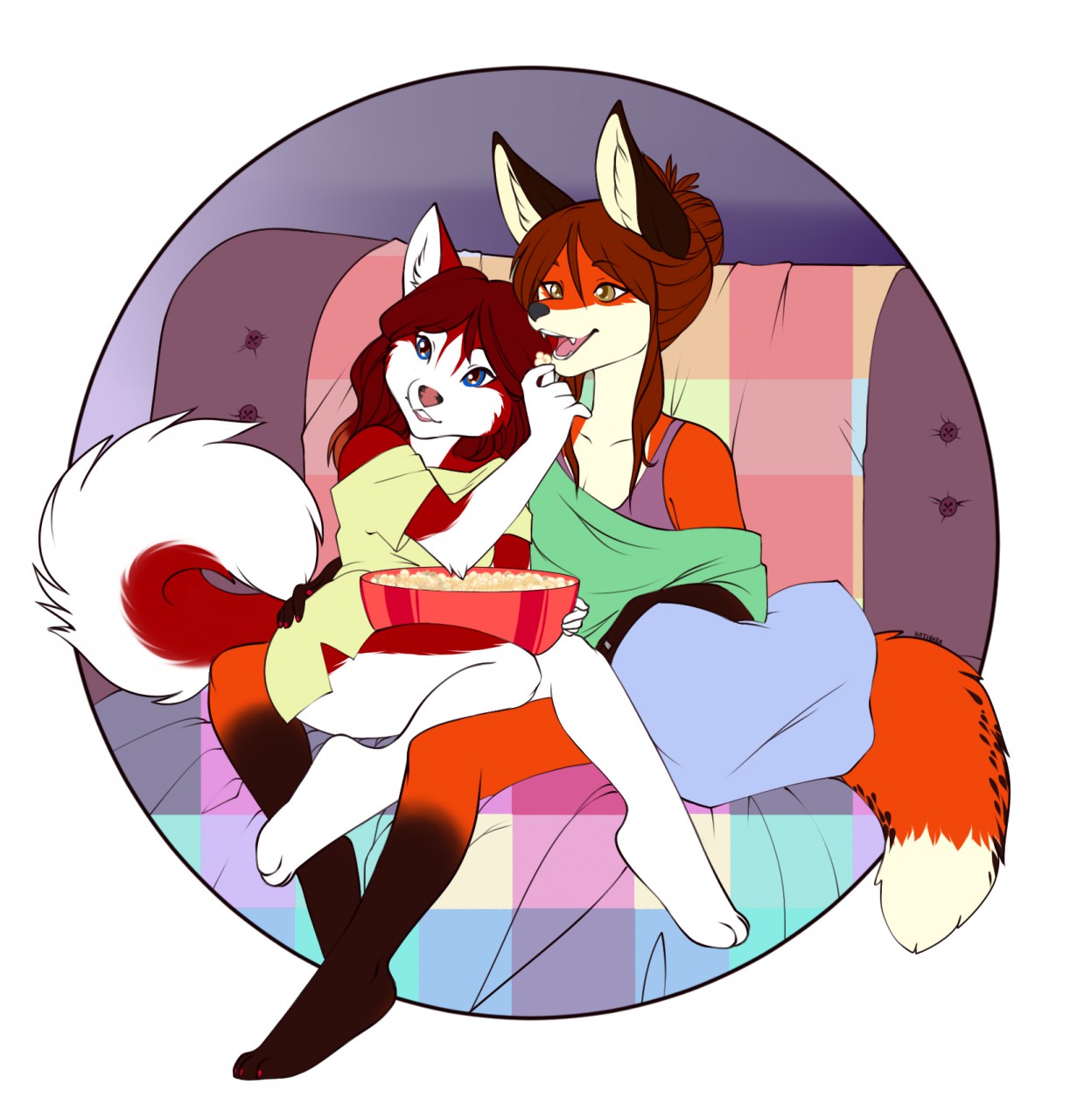 Lesbian Couple Movie Night by Kenny.Fox -- Fur Affinity [dot] net