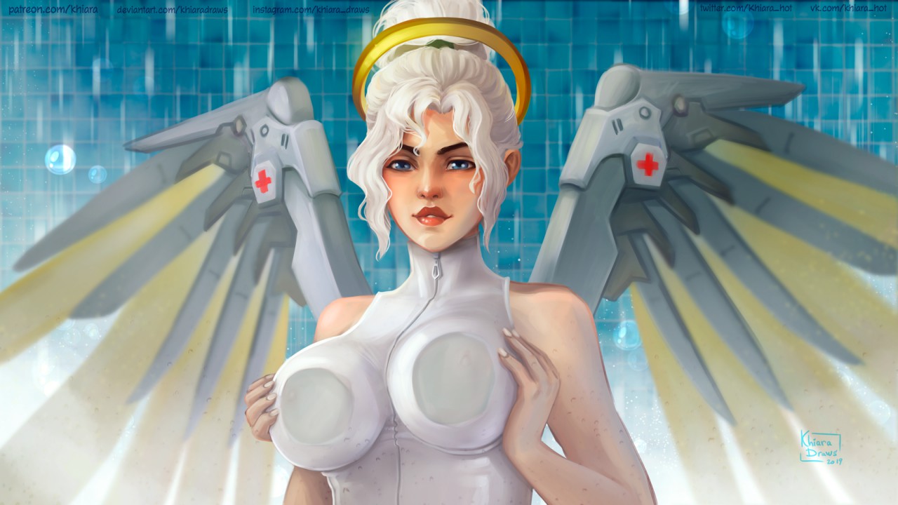 Mercy Overwatch in the shower by KhiaraDraws -- Fur Affinity [dot] net