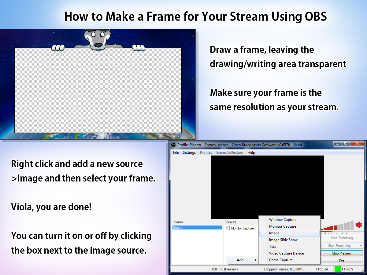 How To Make A Frame For Your Stream Using OBS By KitsuneKit -- Fur.