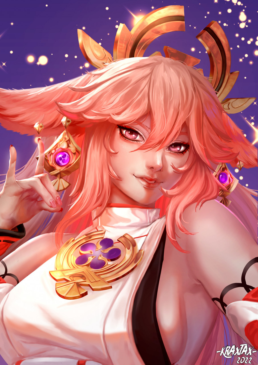 Fanart semirealistic yae miko genshin impact by kraxtax -- Fur Affinity  [dot] net