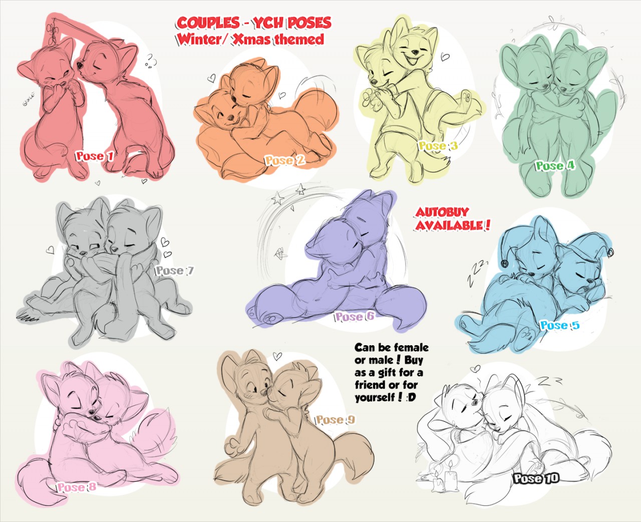 Kemono Style COUPLES YCH Poses - Auction. 