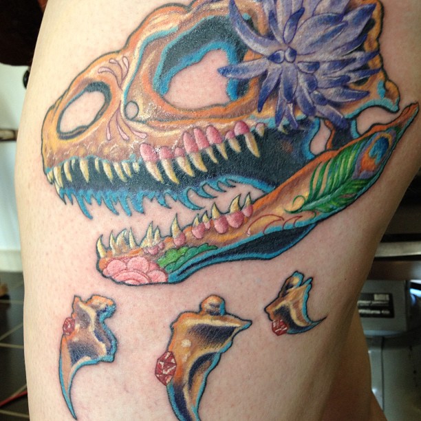 Image result for raptor skeleton tattoo  Skeleton tattoos Dinosaur tattoos  Nerd tattoo