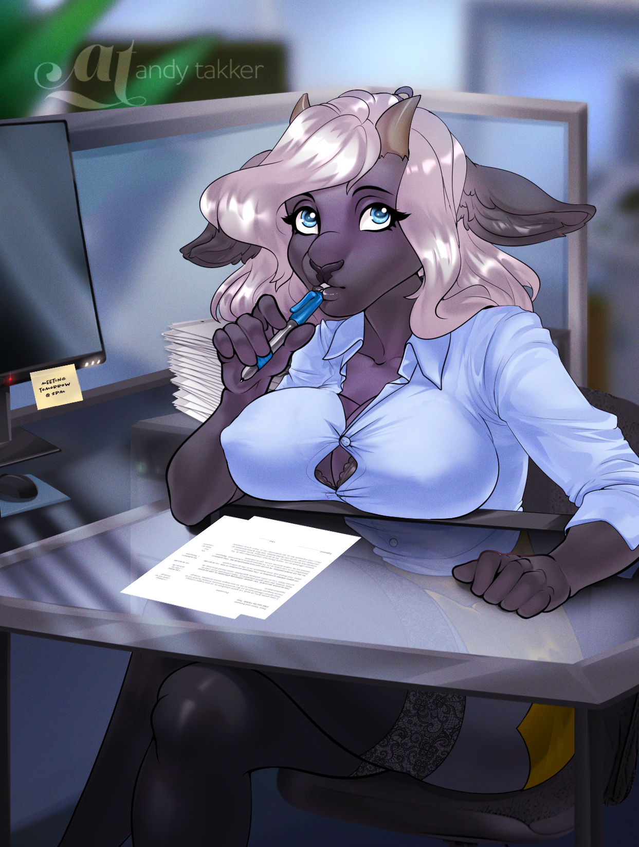 Greta working at the bank (Office YCH) by Andytakker