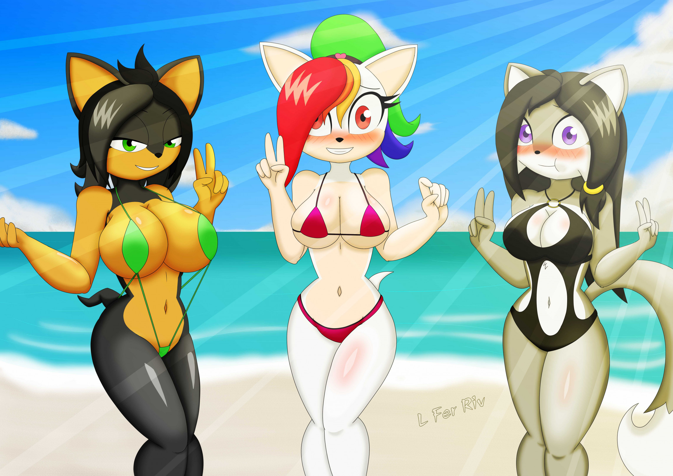 Trio de Furras en la playa by LFerRiv -- Fur Affinity [dot] net