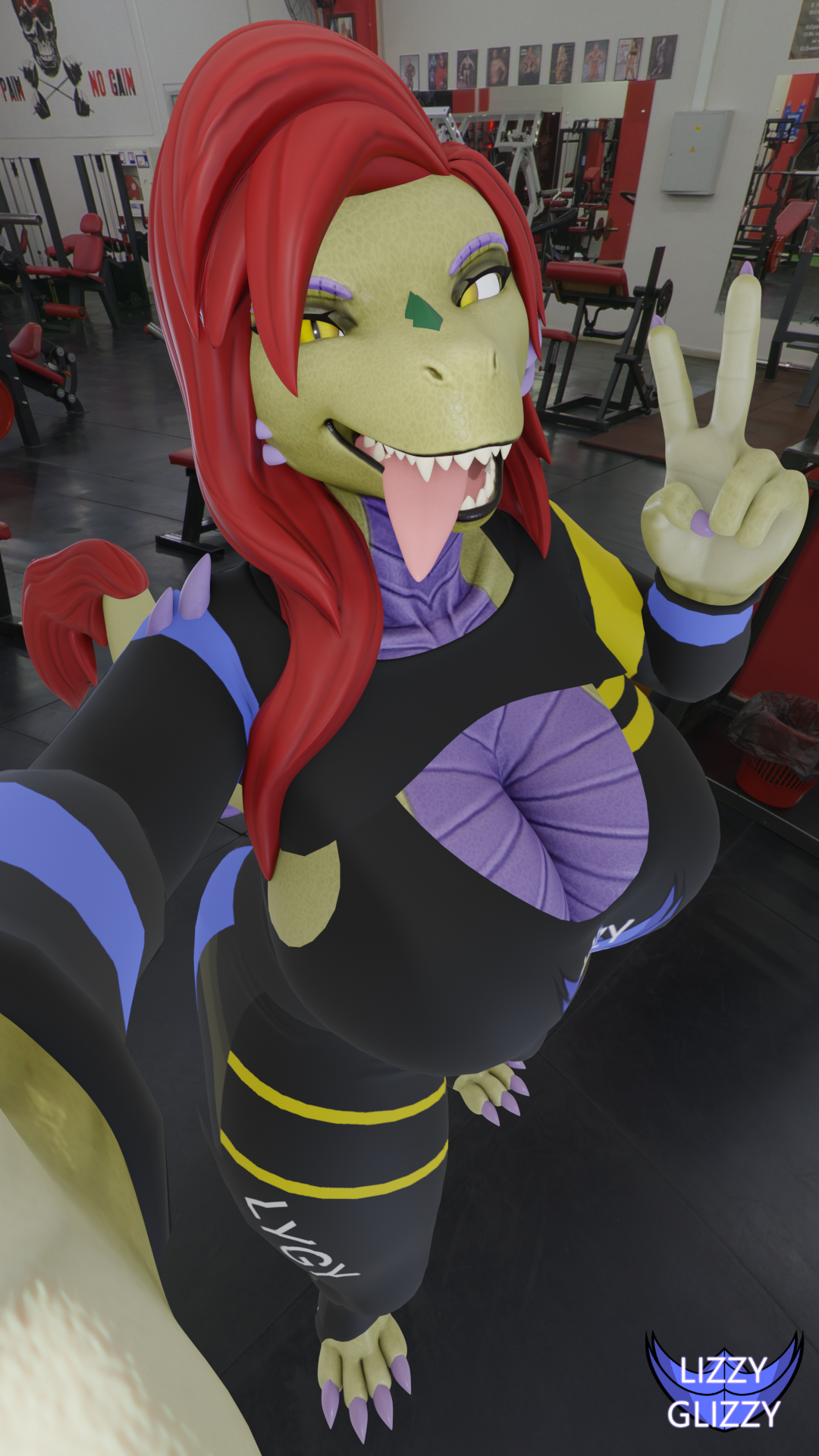 Juna Your Sexy Scalie Gym Partner | 3D | P1/10 | LYGY Art by LizzyGlizzy --  Fur Affinity [dot] net