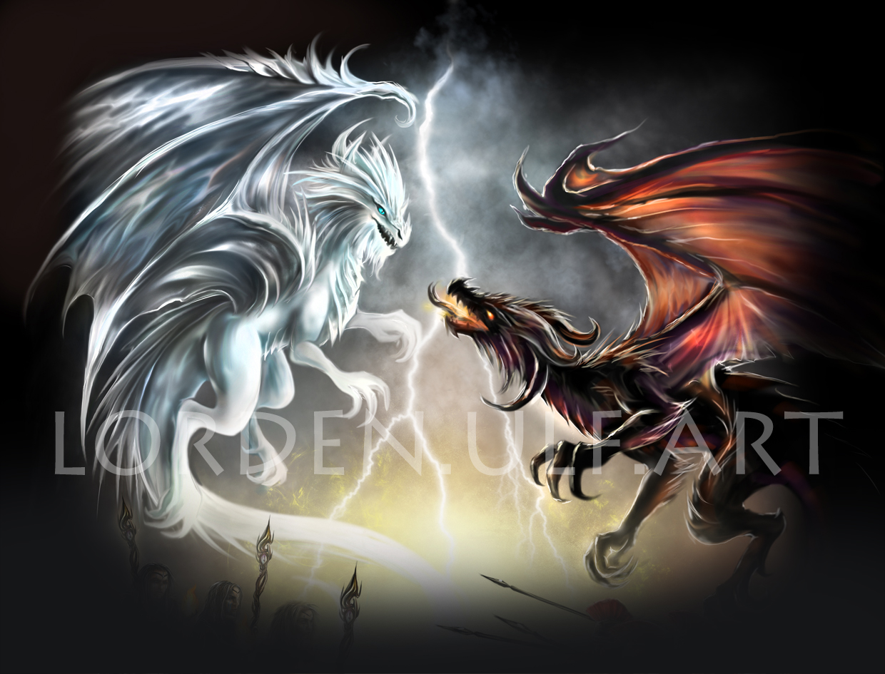 unicorns and dragons fighting