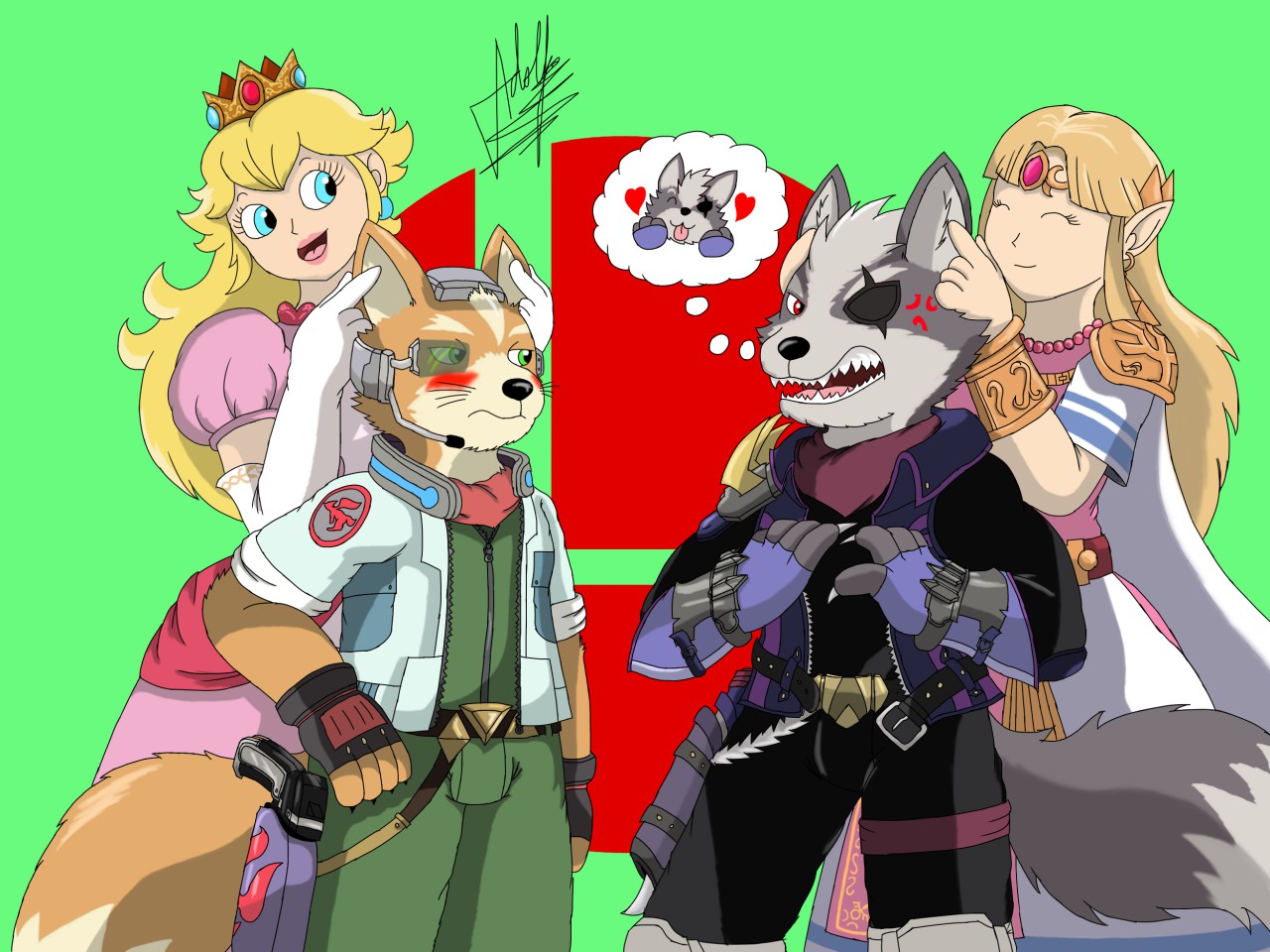 Wolf and Peach's panty shot, Super Smash Brothers
