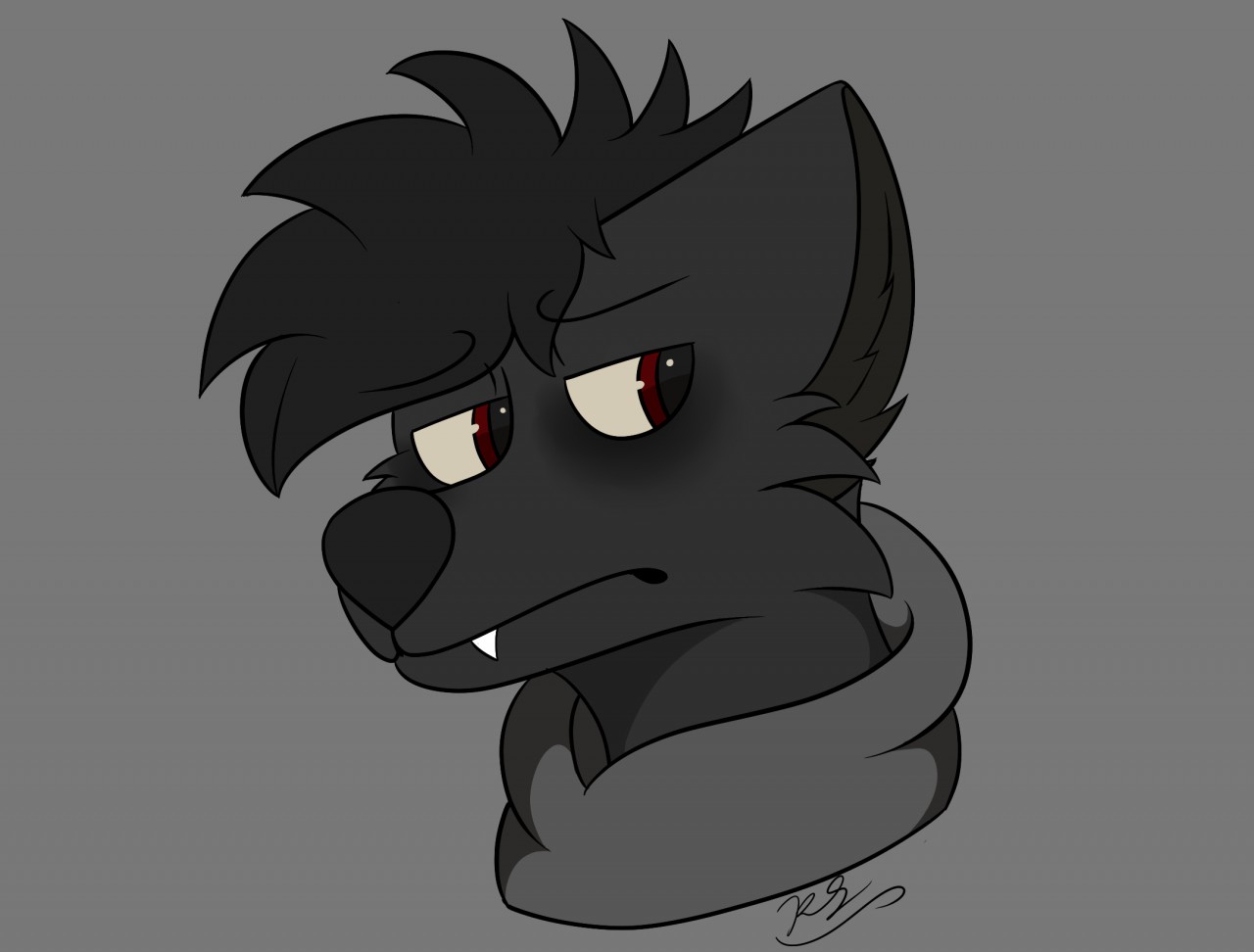 sad black wolf