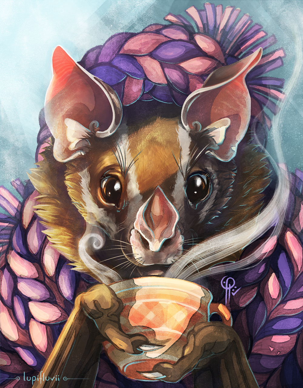 bat with a cup of tea