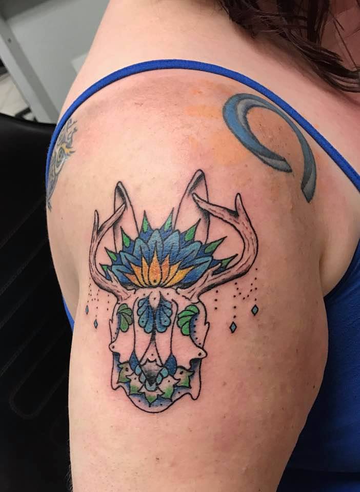 Jackalope, done by me, Body Language Tattoo, Indianapolis, IN. Anyone a fan  of this sort of illustrative/sketch style? It's definitely one of my  favorite styles to work. : r/tattoo