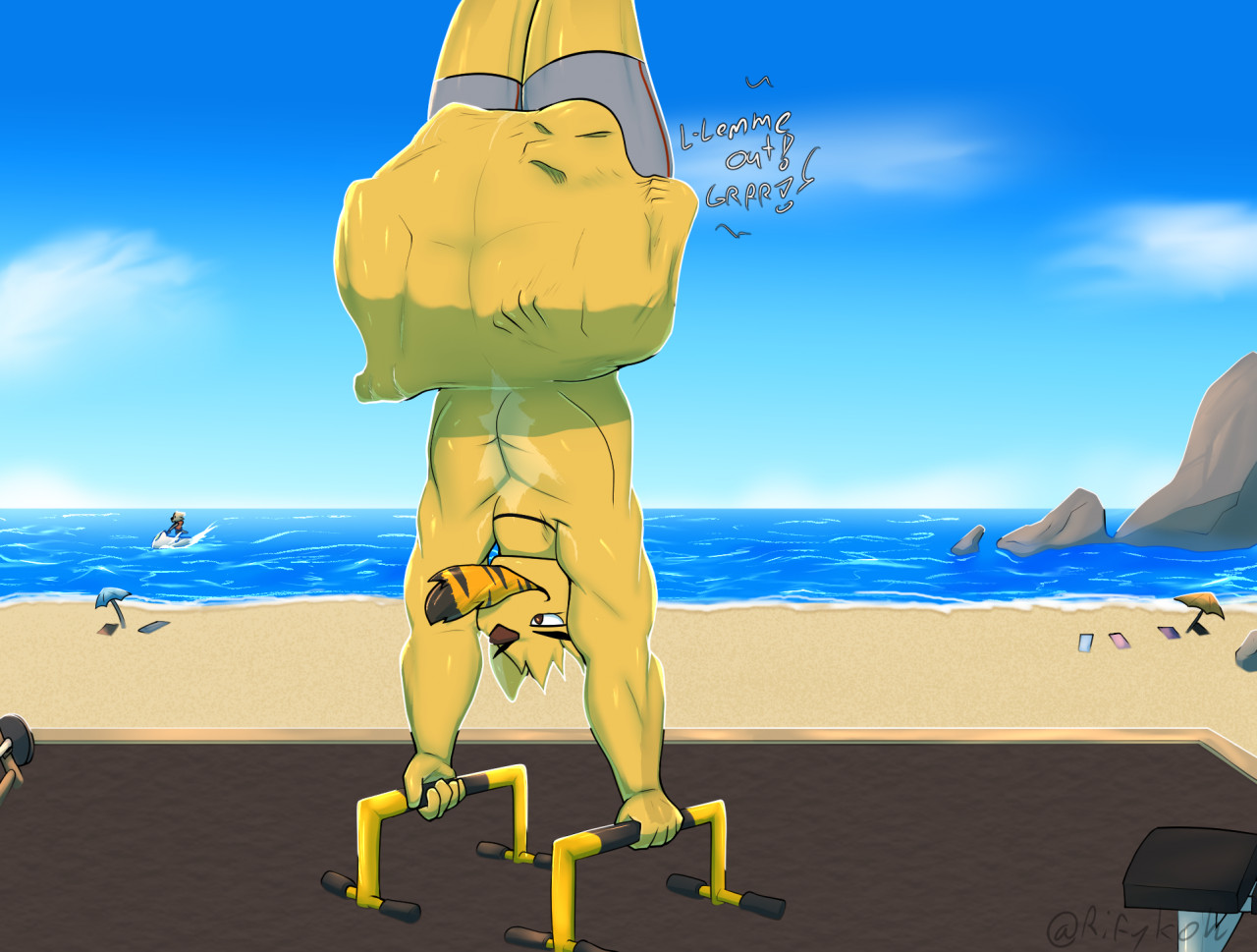 Luke musclegut flex on the beach by Big_Bellies_Lover -- Fur Affinity [dot]  net