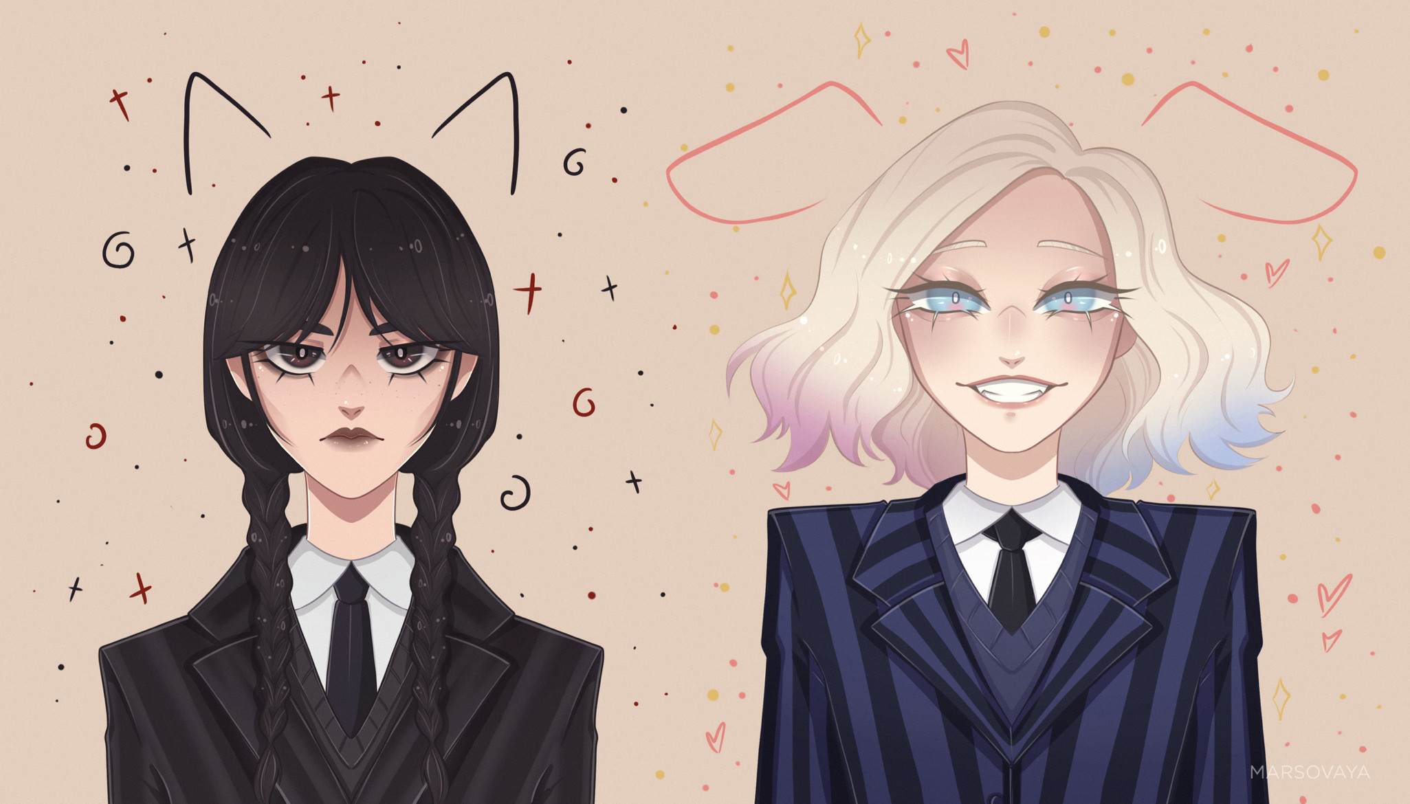 wednesday addams and enid sinclair (addams family and 1 more) drawn by 1yym  | Danbooru