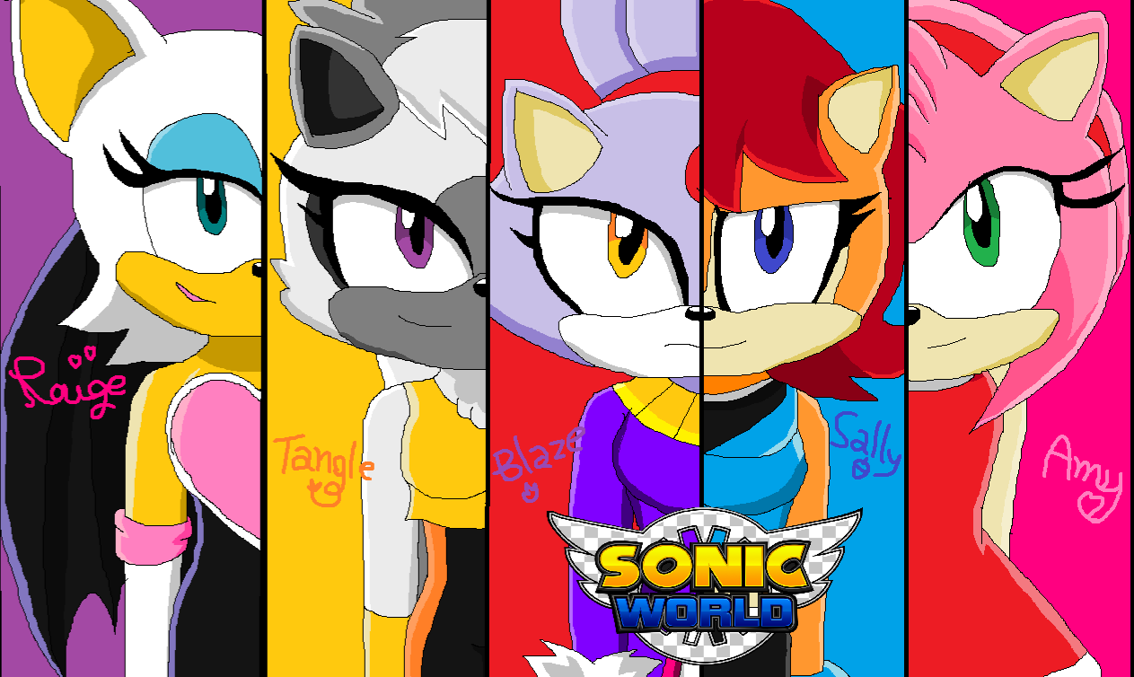 Amy, Tangle, Rouge, Blaze, Sally and Marine on the eighth new