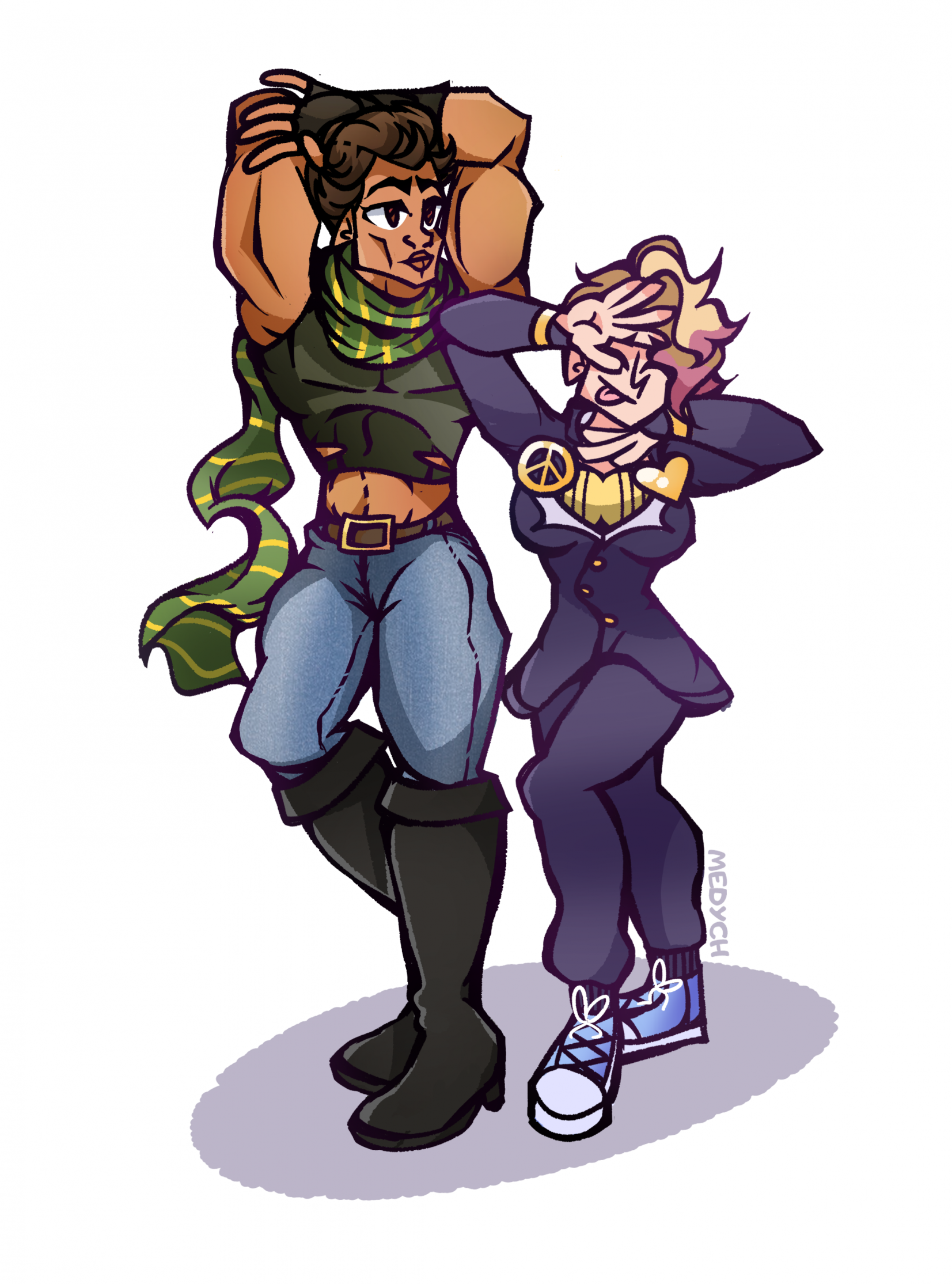 Gwen and Miguel in JoJo poses by Medych -- Fur Affinity [dot] net