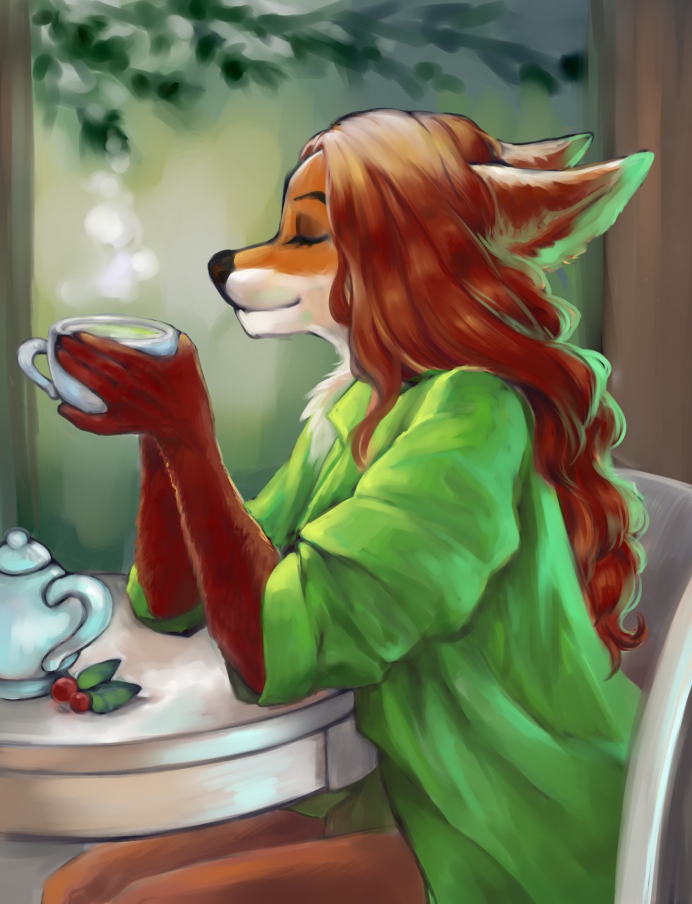 Лисичка пьет чай