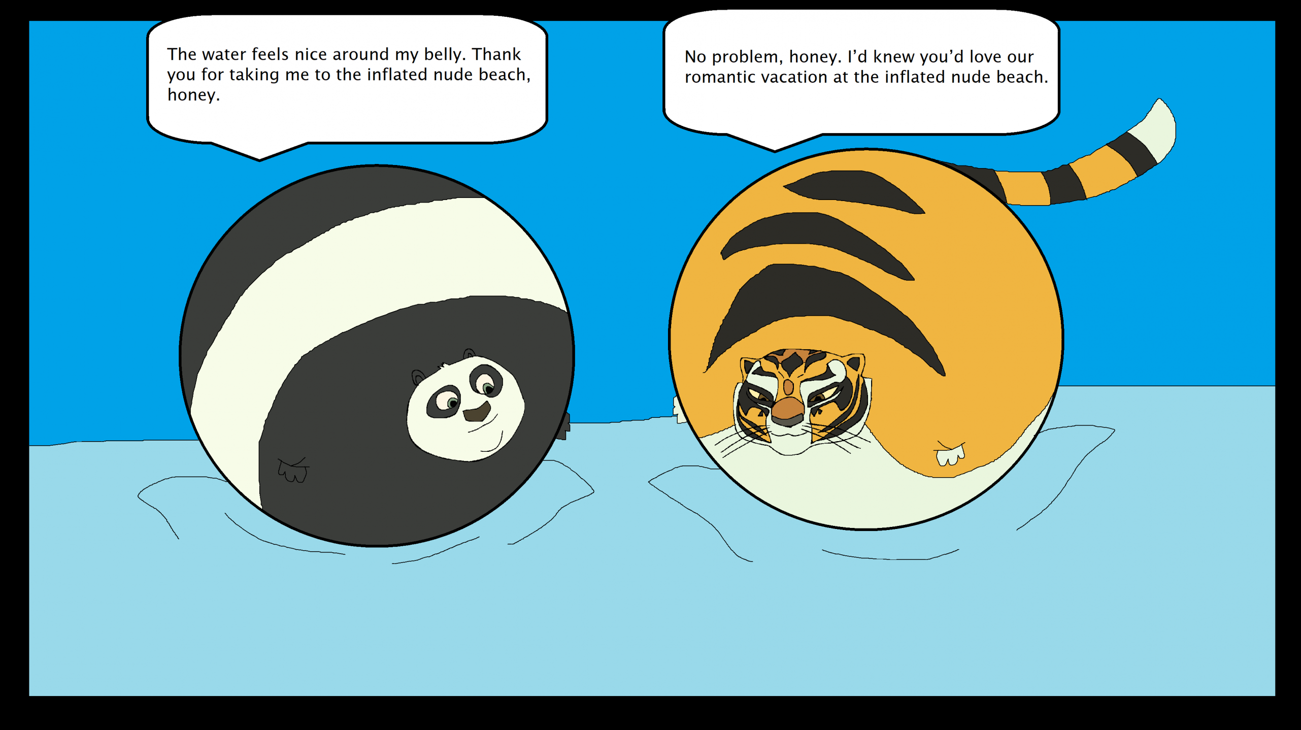 Beach inflation Po and Tigress by mojo1985 -- Fur Affinity [dot] net